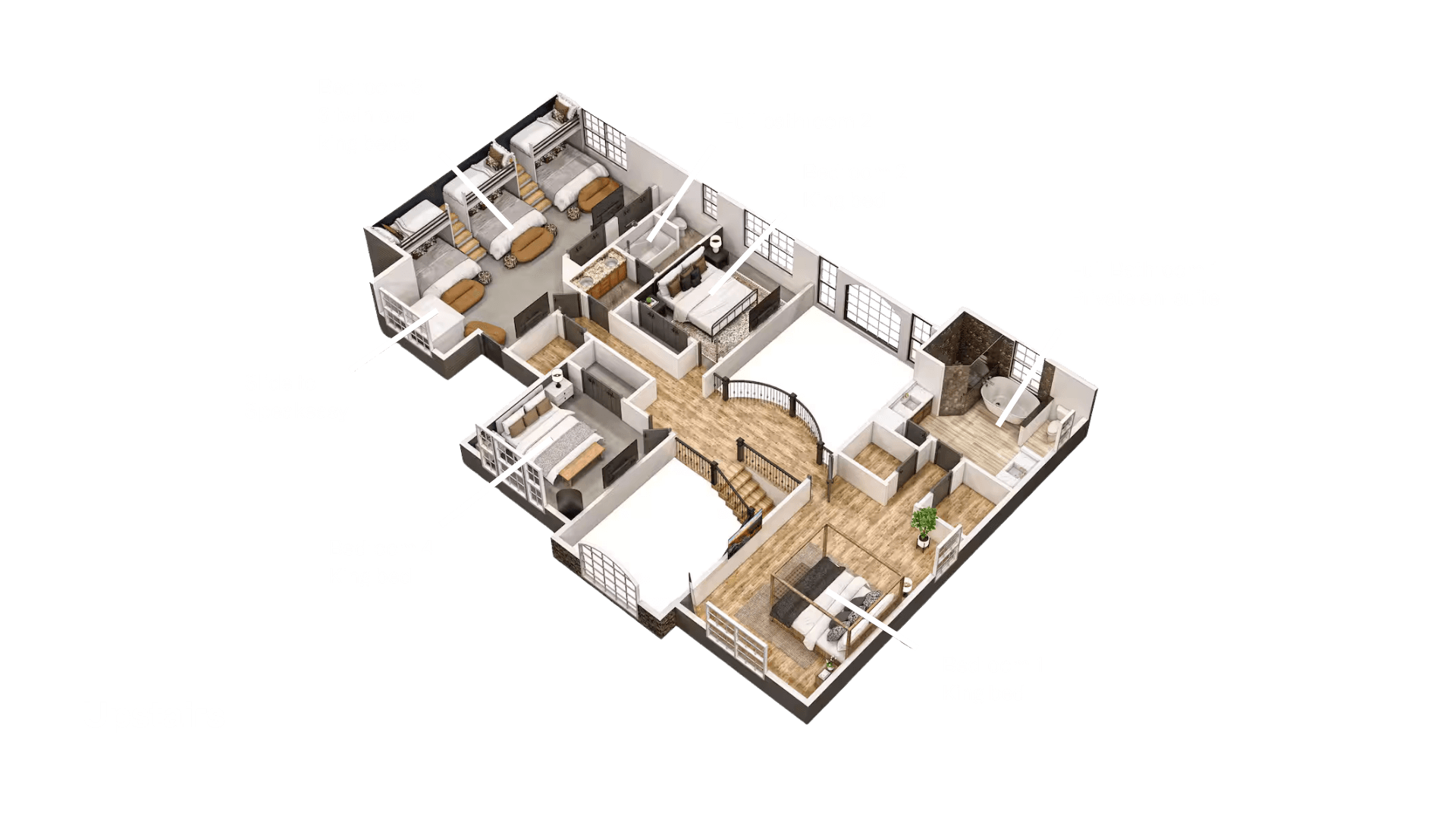 Transparent 3D model of the upstairs floor at The Range